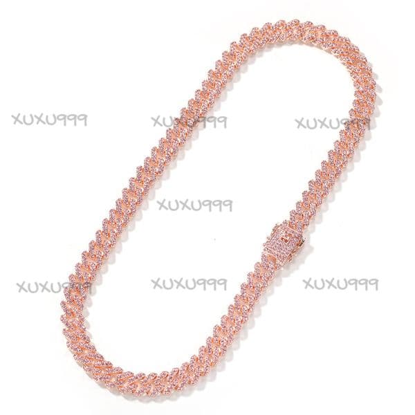 12mm American and European Style Strip Cuban Mens Necklace Rose Gold Plated Alloy Hip Hop Crystal Rhinestone