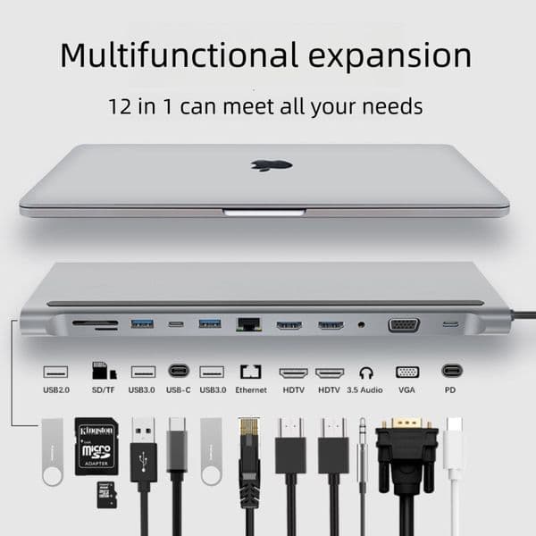 12-in-1 HDMI Docking Station Gigabit Laptop Stand Multi-Functional Base 12in1 Expansion Dock free shipping