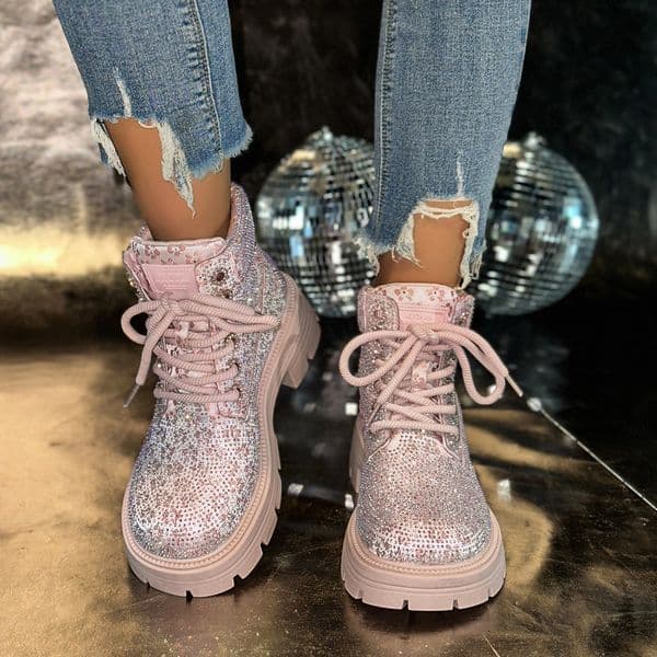 Winter Thick soled Luxury Warm Boots Fashion Shining Crystal Modern Boots Women's Designer Water Diamond Winter Shoes Round Head High Heels Casual Short Boots