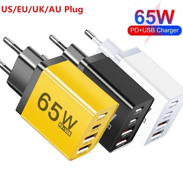 4 Port USB C 65W Fast Charger Block Quick Charge PD 3.0 Type C USB A Cellphone Fast Charging Travel Power Adapter For iPhone 17 16 15 14 13 Pro Max ipad Samsung Xiaomi Huawei