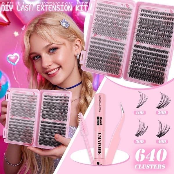 DIY Lashes Kit- 640Pcs Cluster Segmented Eyelash Extensions Natural Looking Handmade Reusable Individual Eyelashes D Curled Customizable Eyelashes