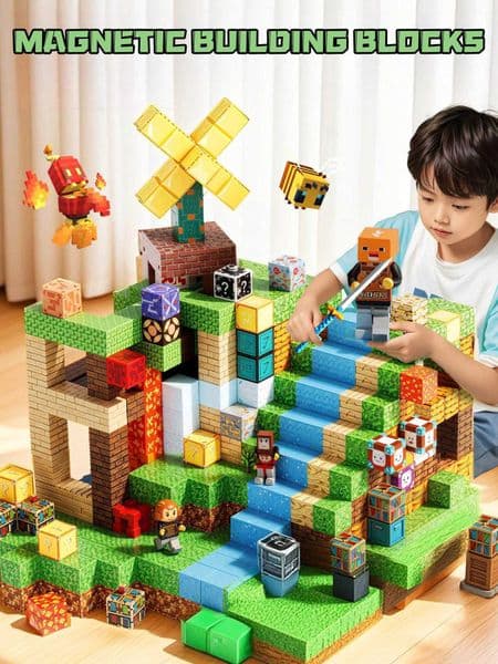 Pixel Blocks Building Set - STEM Montessori Sensory Toys Creative DIY Magnetic Puzzle Gift for Boys Girls Kids 3 Birthday W251204