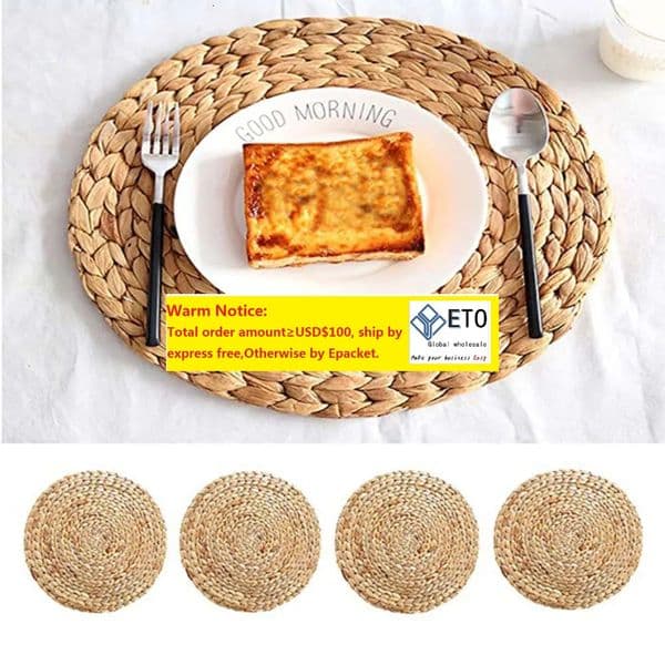 Wholesale Custom Natural Woven Water Hyacinth Placemats Seagrass Thick Rattan Round Non-Slip Handmade Braided Dinner Tablemat ZZ