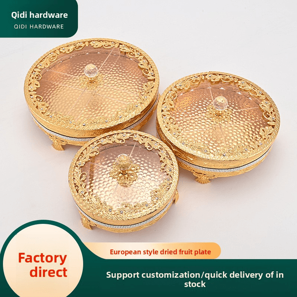Dishes & Plates---Vintage Wrought Iron Round Lace Fruit Bowl, Hotel Club Dessert Dry Fruit Decorative Platter-QD8088-24