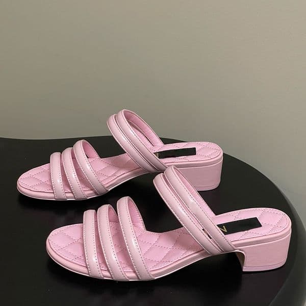 Designer Coarse Chunky Heel Sandals Womens Summer Comfortable Cowhide Slippers Ladie Luxury Casual Shoes Sheepskin Foot Pads Sizes 35-41 With Boxs