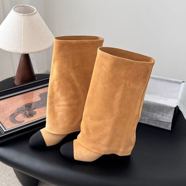 High Boots Designer Woman Lambskin Winter Bootcut Boots Chunky Heel Knight Boots Metal Chain Wrapped Heel Boots Fashion Designer Shoes Top