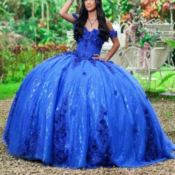 Royal Blue Shiny Quinceanera Dresses Off The Shoulder Applique Lace Beading Crystal Corset Party Birthday Sweet 16 Dress Vestidos 15 De Anos