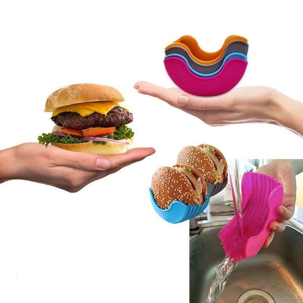 Contact-free Burger Food Fixed Clip Shell Sandwich Hamburger Silicone Rack Holder for Household Washable Kitchen Convenient Part LX4990