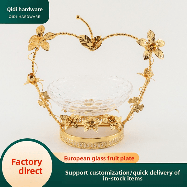Dishes & Plates---European Metal Glass Fruit Basket, Living Room Coffee Table Vintage Decor Storage Basket---24.8.27-8---31