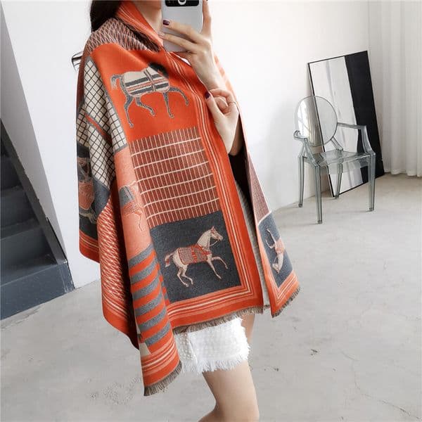 New Imitation Cashmere Scarf for Women, High-End Feel, Winter Warmth, Thickened Air Conditioning Shawl, Long Carriage Wool Shawl Blanket