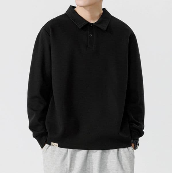 259 Men Long-sleeved Autumn and Winter Heavy Loose Solid Color Lapel Youth Casual