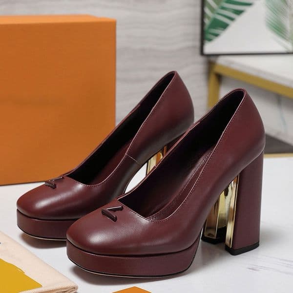 Swing Slingback Pump 1AGUJP Designer Smooth Leather High Heels Womens Elasticized Strap Coarse Heels Ladie Water Platform Design Fashion Shoes Sizes 35 42 With Boxs