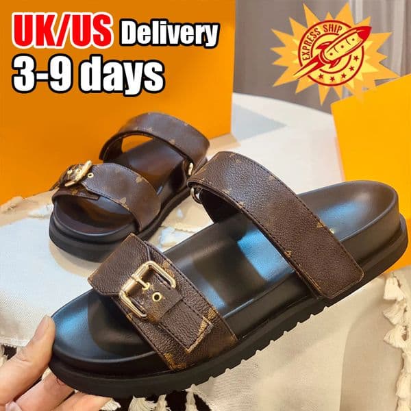 Designer Genuine Leather Men Women sandal Slipper Casual Shoes High Quality Fashion summer Single and double buckle Velcro Beach flatslippers Size 35-44