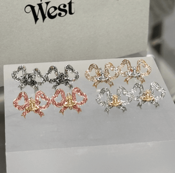 New designer earrings Saturn heart-shaped bow full diamond Studs Multi-color sparkling diamond Orb women earring Sweet stylish girls versatile light luxury earring