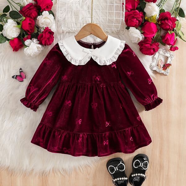 Girl's Dresses--Toddler Girl All-Season Velvet Dress, Comfortable Elegant Princess Gown--ZTA3166--1