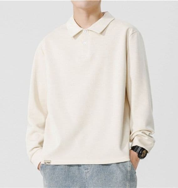 A80 Men Long-sleeved Autumn and Winter Heavy Loose Solid Color Lapel Youth Casual