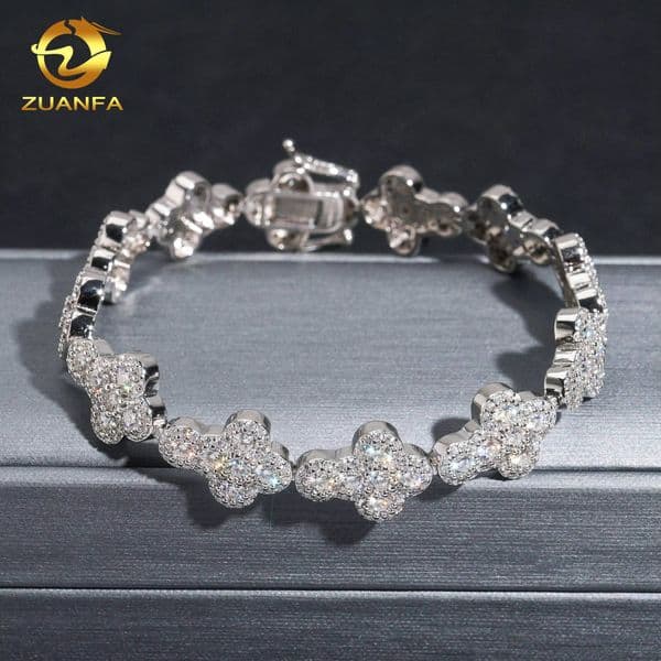 Certificated Pass Diamond Tester 925 Silver Iced Out Cluster Tennis Bracelet Moissanite Diamond