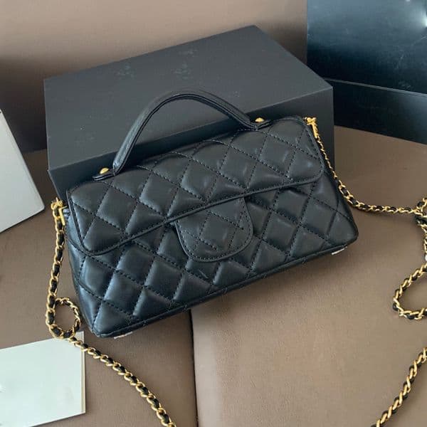 Top Handles Bag Womens Metal Chain Bag Leather Caviar Shoulder Bag 10A Tweed Bag Rectangular shoulder crossbody handbag with chain strap