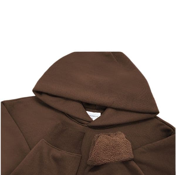 (1062) Heavy lambskin hooded loose drop shoulder autumn fleece sweatshirt