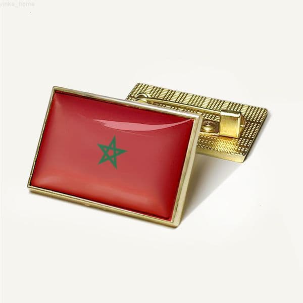 Pin Moroccan Flag Rectangular Badge Brooch Crystal Drip Glue Flag Badge National Flag Laple Pins