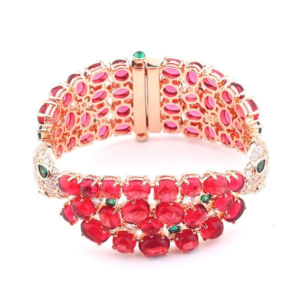 Exaggerated Double-Headed Snake Bracelet Full Inlaid With Imitation Ruby Pomegranate Style Bracelet Necklace For Women Socialite Domineering Jewelry 29