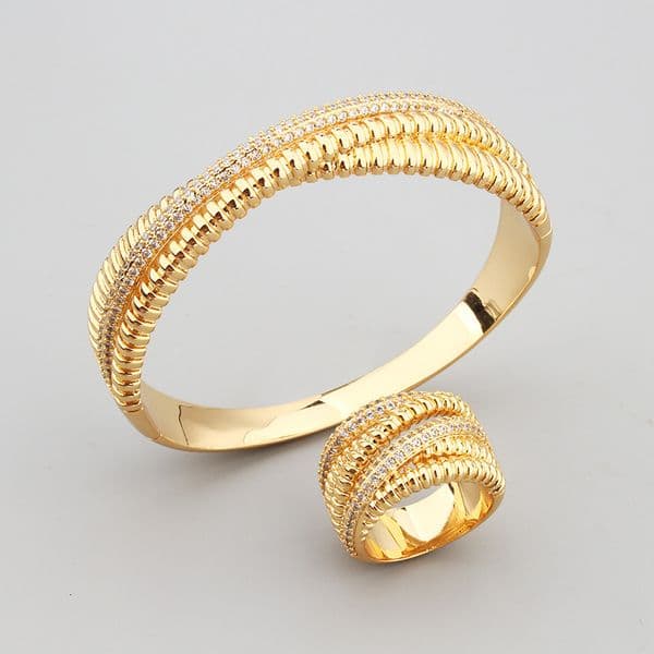 French Court Style Irregular Cross Chain Bracelet Ring For Women With Zircon Inlay Wholesale E2