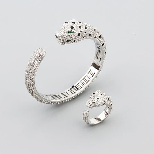 European And American Style Exaggerated Light Luxury Temperament Full Zirconia Inlaid Low Price Leopard Bracelet Popular Women's Open Leopard Head Bracelet Bc