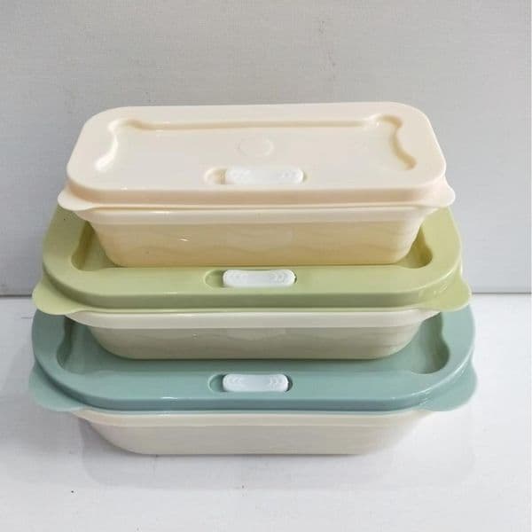 Food Grade Fresh-Keeping Vegetable and Fruit Storage Box Microwave Oven Refrigerator Refrigerated Macaron Color Three-Piece Rectangular Set