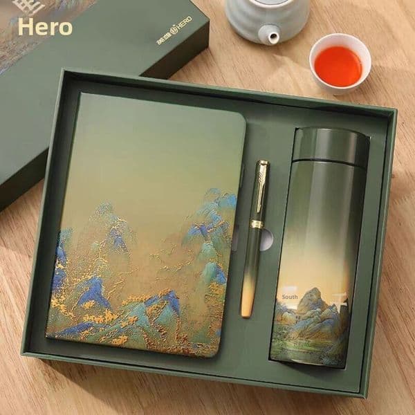 HERO Hero Thousand Miles of Rivers and Mountains Water Cup Notebook Set Fountain Pen Box Retro Chinese Style High-end Business Gift