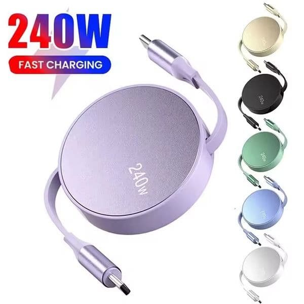 240W USB C to USB C Retractable Cable 4 Stage Length Adjustable Type C Charging Cable 480Mdps Data Transmission For iPhone 17 16 15 Pro Max MacBook Tablets iPad Samsung