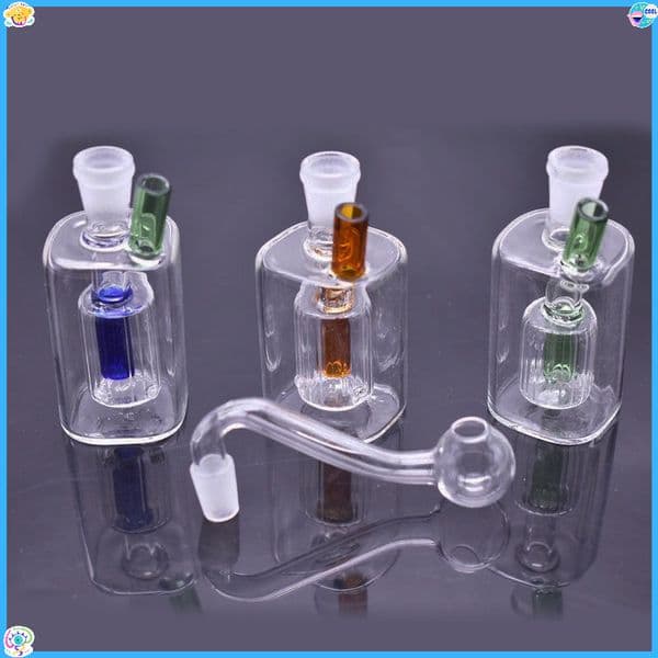 Wholesale mini square glass oil burner Mini bongs hookah Smoking Bubble Small Water Pipes Hand Pipe with 10mm male oil bowl