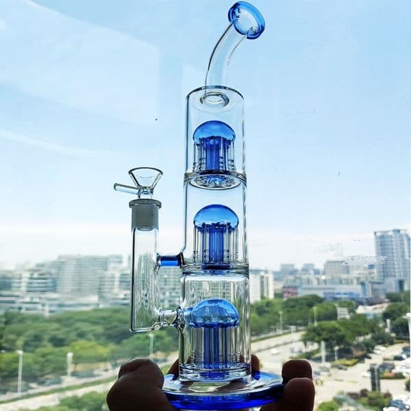 12.9inchs BIg Glass Water Bongs Hookahs Double Arm Tree Perc Heady glass Bong Bubbler Smoking Glass Water Pipes With 14mm bowl