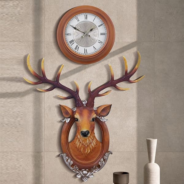 American Creative Living Room Deer Head Decorative European Retro Quartz Personalized Fashion Wall Watch Craft Clock