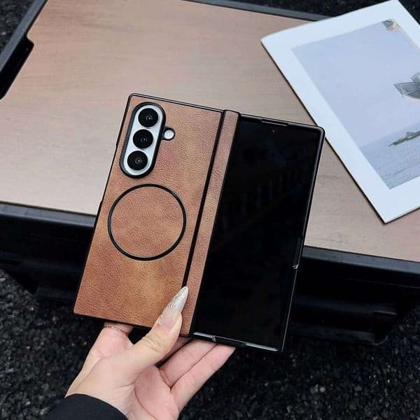 Cross-Border Crazy Horse Pattern Magnetic Compatible Samsung ZFold7 Phone Case ZFold6 Left-Right Folding ZFold5 Leather Texture Cover
