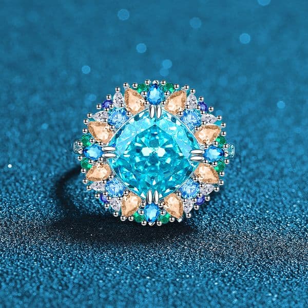 Jewelry Designer Luxury Hari Candy Collection S925 Sterling Silver Adjustable Open Ring for Women Ocean Blue High-Carbon Diamond Luxury Socialite Style Ring
