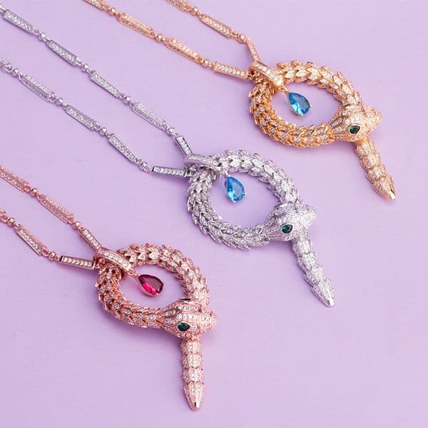 Animal New Style Women's Personality Fashion Gold-Plated Zircon Snake Necklace Long Snake-Shaped Pendant Jewelry Wholesale