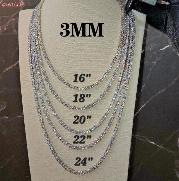 SMON01 Pass Diamond Tester Hip Hop Jewelry Iced Out 2mm-5mm Lab Diamond 925 Silver Tennis Chain Necklaces