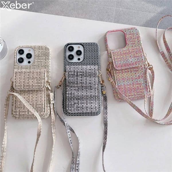 Luxury Leather Weave Wallet Crossbody Lanyard Strap Case For iPhone 14 11 12 13 15 Pro Max X XS XR 8 7 Plus SE Card Holder Cover