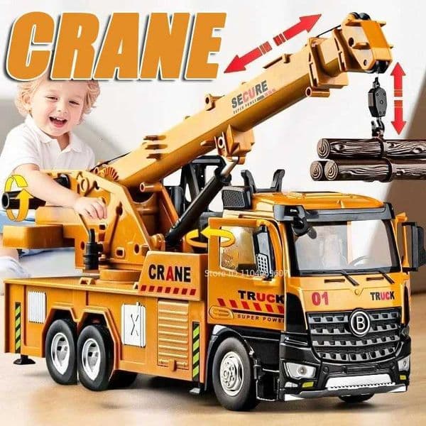 124 Engineering Crane Mixer Truck Toy Models Metal Diecast Sound Light Doors Opened Pull Back Ornament Vehicles for Boys Gifts Y251209