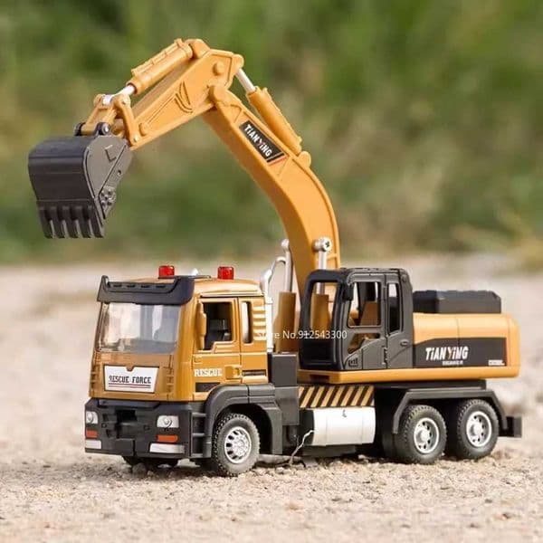 1/32 Excavator Cement Mixer Truck Model Toy Car Metal Die-cast Sound Light Pull Back Alloy Engineering Vehicles Models Kids Toys Y251209