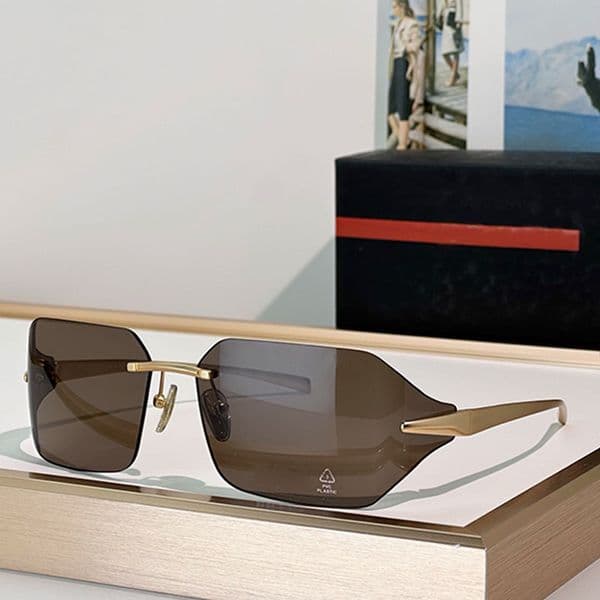 Ladie Designer Curved Sunglasses Fashion Metal Frame Glasses Frameless Curved Lens PR55 Outdoor Leisure Party Glasses Top Quality UV Protection