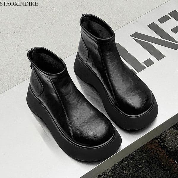 STAOXINDIKE Thick-Soled Warm Chelsea Boots Short Boots for Women 2025 New Autumn Winter Height-Increasing Women's Boots with Fleece Martin Boots Cotton Shoes fo