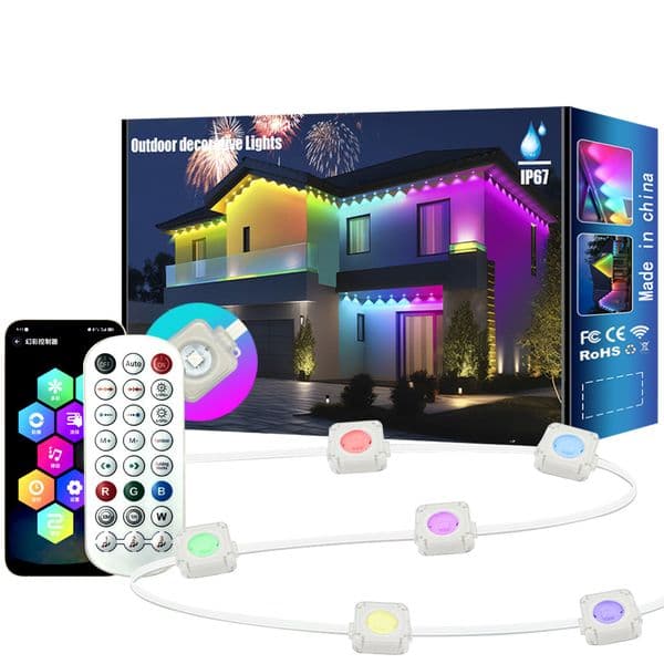 200FT 120LED Permanent Outdoor Eaves LED Lights Waterproof RGB String Lights DIY Scene Christmas Birthday Holiday Party Lighting