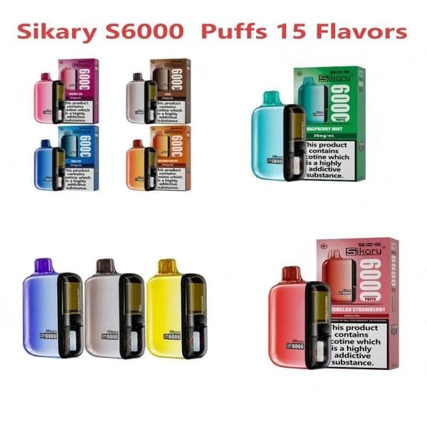 Authentic Original Rechargeable The Sikary S6000 Electronic Cigarette Up To 6000 Puffs Refillable Pod Combined With A 10ml Built-In E-liquid Refill Container.#100P