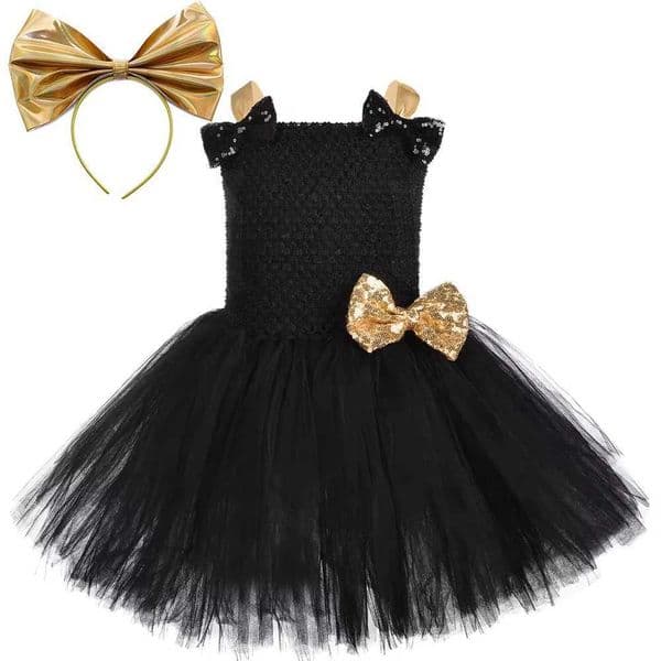 Gold Black Surprise Princess Costumes for Girls New Years Halloween Costumes with Big Bow Headband Kids Birthday Party Clothes X251212