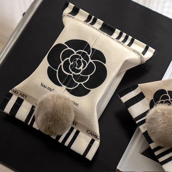Xiaoxiangfeng Light Luxury Fabric Tissue Box Family Tissue Set Bedroom Living Room Camellia Car Tissue Storage Box