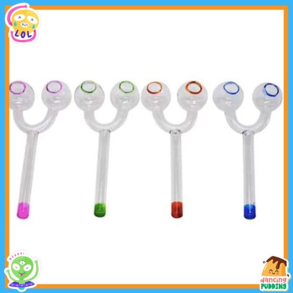 Wholesale Colorful double ball Y Shape Glass Oil Burner Bubbler Pipes 14cm Smoking hand Burners Pipes Accessories
