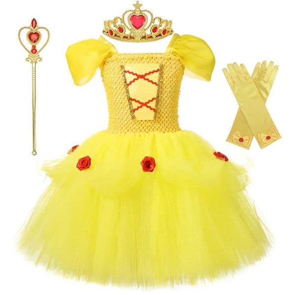 Yellow Princess Bella Dresses for Girls Fluffy Ballet Tutus Costumes with Puff Sleeves Kids Christmas Halloween Fancy Outfits X251212