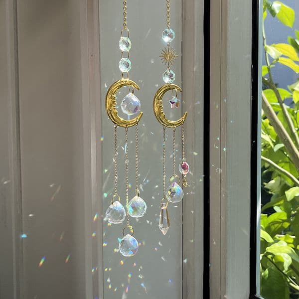 High Quartz K9 Crystal Sun Catchers Gold Sun Moon Star Shapes Crystal Pendant Hanging Decoration