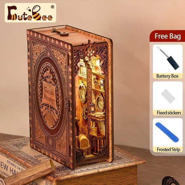 CUTEBEE Book Nook Kit Diy Bookend 3D Miniature House Sailing Memory Wooden Book Shelf Insert Model Light Building For Kid Gifts X251211